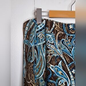 Handmade Women's L Midi Skirt Brown and Blue Paisley Print Comfort Fit